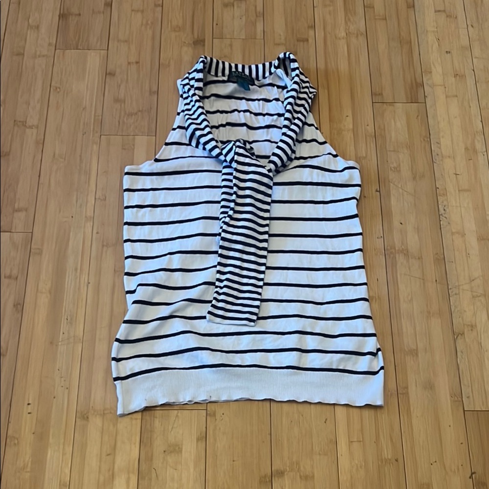Lauren Ralph Lauren White and Blue Striped Tank Top